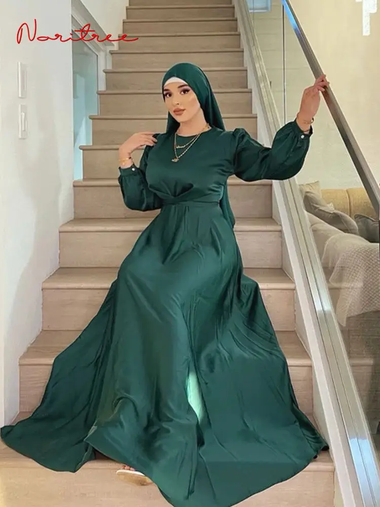 Ramadan Eid Fashion Was Thin Muslim Dress Soft Robe Musulmane Abaya Elegant Silky Muslim Arab Worship Service Clothing WY1474