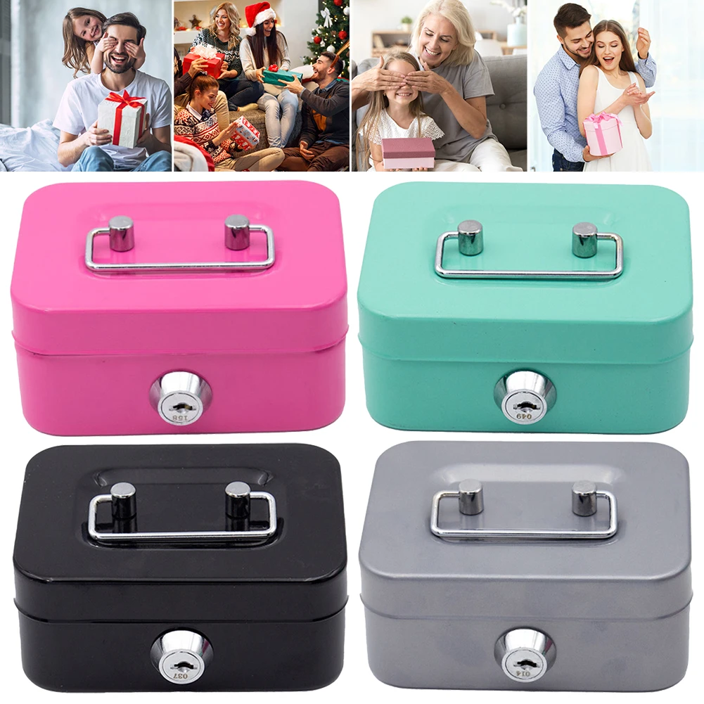 Metal Money Saving Box with Key Lock Coin Container 4.53x3.78x2.28inch Money Organizer Small Storage Box for Adults and Kids