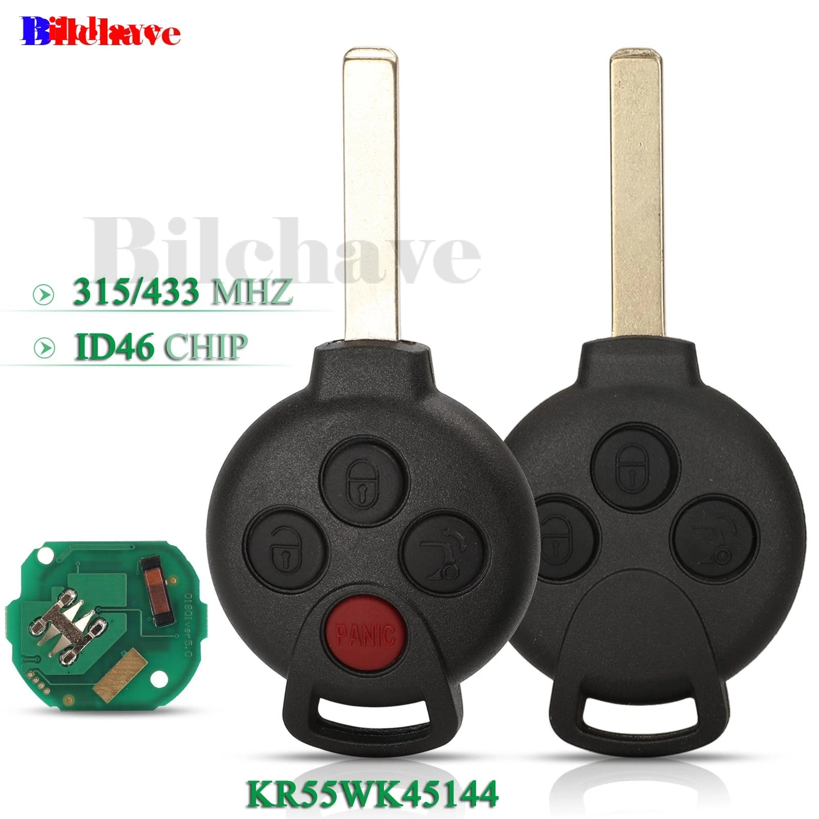 jingyuqin 10pcs For MERCEDES BENZ MB Smart 451 2007-2013 FOB 3/4 Buttons 315/433Mhz PCF7941 Chip Remote Car Key KR55W45144