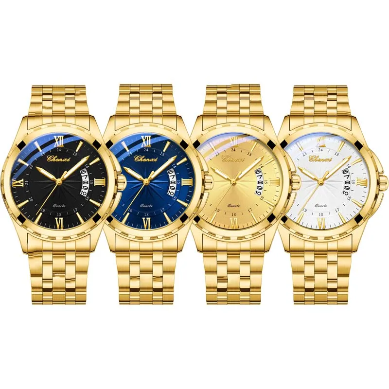 CHENXI брендовые золотые мужские часы, модные деловые водонепроницаемые кварцевые наручные часы с календарем, мужские часы, ремешок для часов из нержавеющей стали