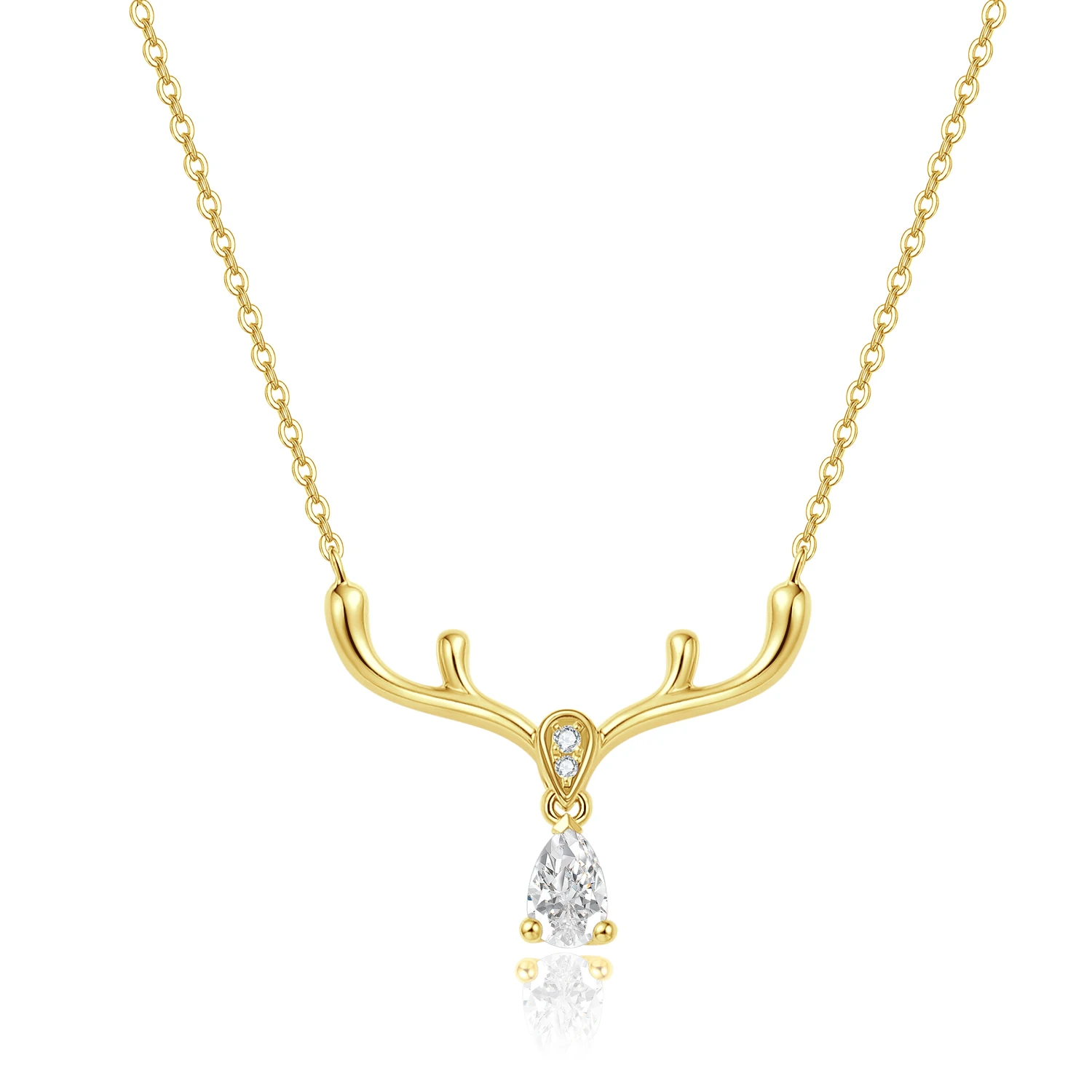 

18K Gold Necklace Exquisite Deer Horn Lab Grown Diamond Jewelry Women Girls Clavicular chain