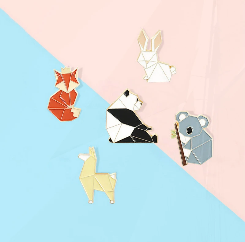 Rabbit Pin Bag Clothes Lapel Pins Badge Cartoon Jewelry Kid Friend Origami Animal Enamel  Pins Custom Fox Panda Koala Alpaca