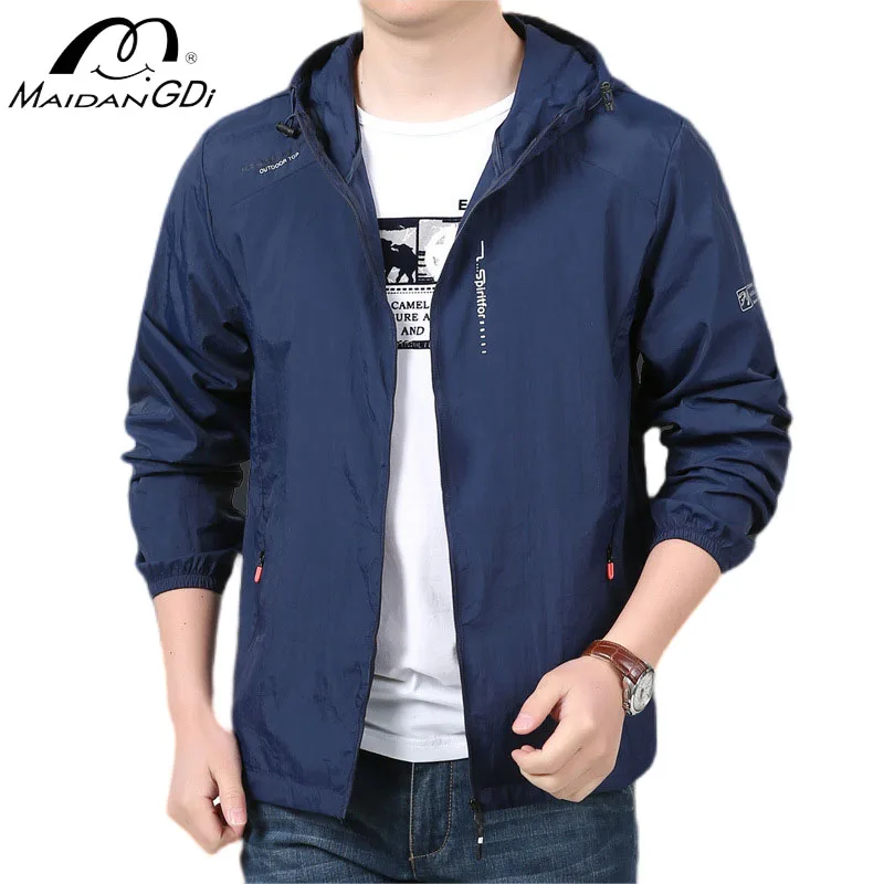 MaiDangDi Men's Light Quick Drying Coat Daily Hooded Casual Men Vests Outdoor Quick Drying Work Top Oversized Male Clothing 5XL