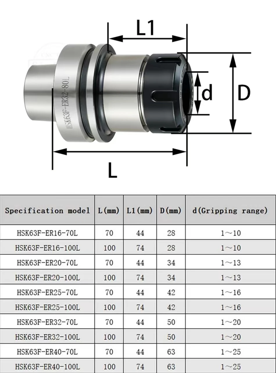 OUIO HSK63F Tool Holder HSK63 HSK ER ER16 ER25 ER32 ER40 Tool holder HSK 63F ER Engraving Woodworking Machine tool holder