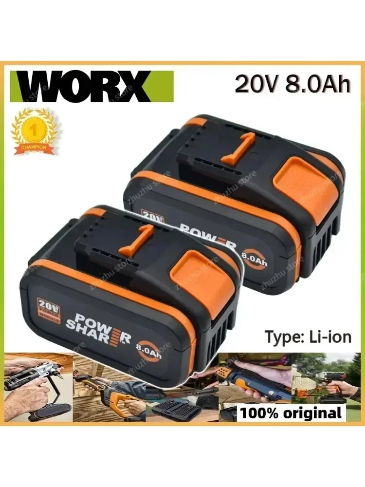 Worx batterie au Lithium originale 20V 8.0Ah Rechargeable WA3553 WA3551 WA3553.1 WA3570 pour tous les outils électriques et de jardin WORX