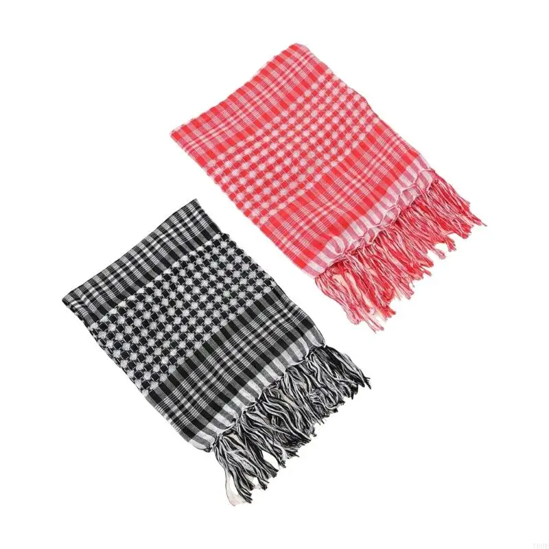 

Classical Plaids Shemagh Scarf With Decorative Tassels Arabic Children Accessory Desert Keffiyeh Scarf For Everyday Wear Y08E