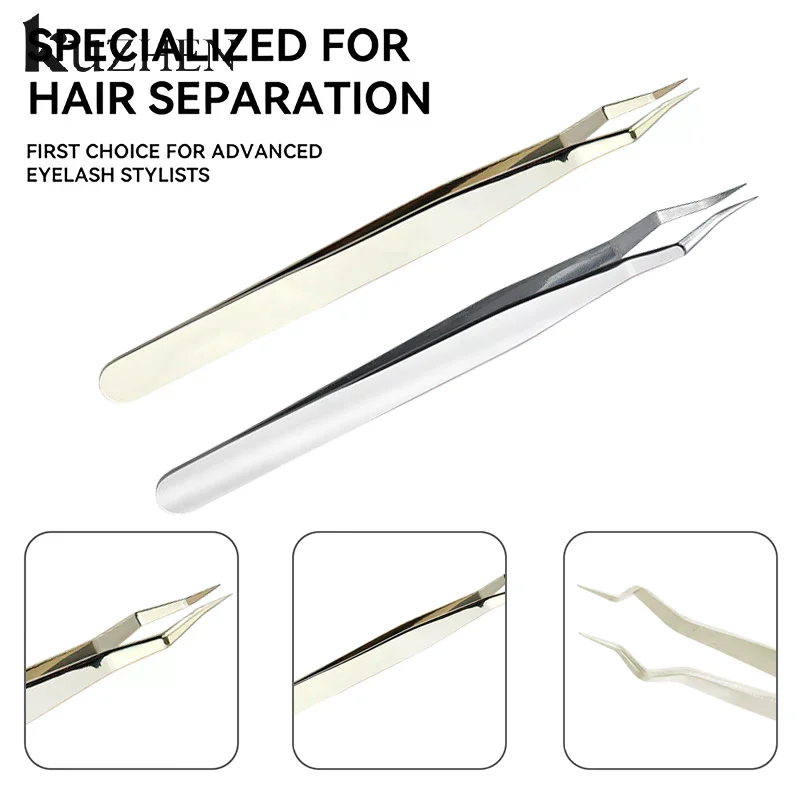 Pinça de extensão de cílios antiderrapante, aço inoxidável, ponta curvada, pinça reta, alta precisão, arte de unha, maquiagem, ferramentas de beleza