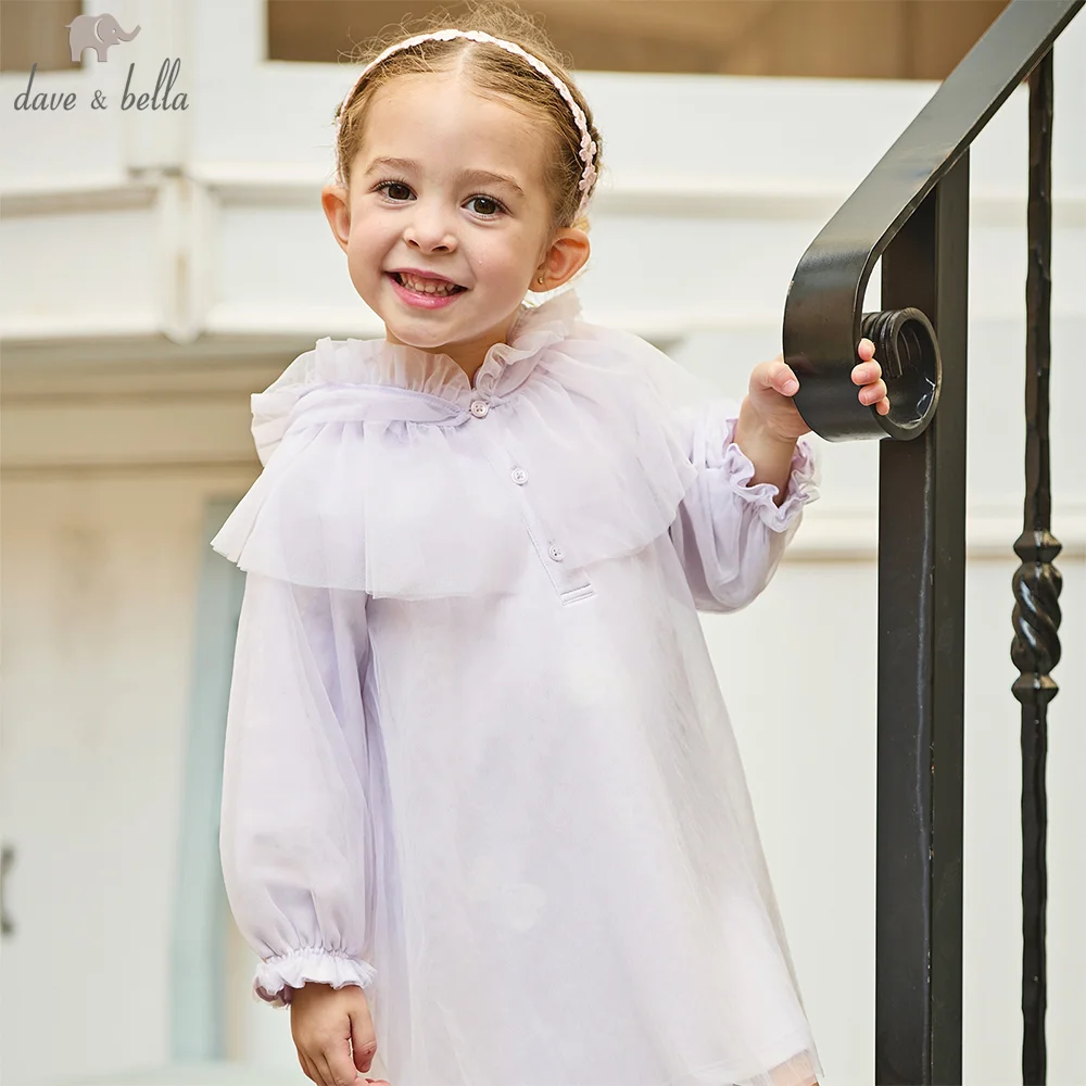 

Dave Bella, платья для девочек, весна-лето, детские хлопковые сетчатые юбки с длинными рукавами, платье принцессы, верхняя одежда, детская одежда DB1261013
