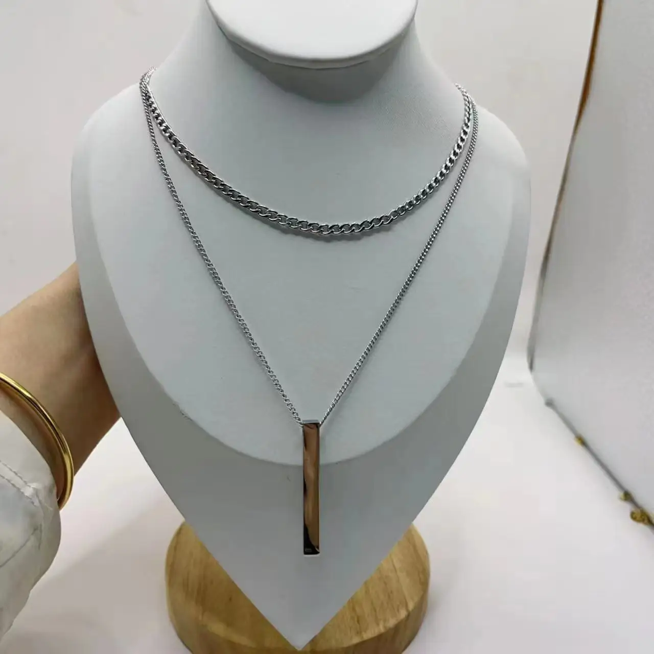 Men 3D Vertical Necklace Geometry Stainless Steel Cuban Necklace
