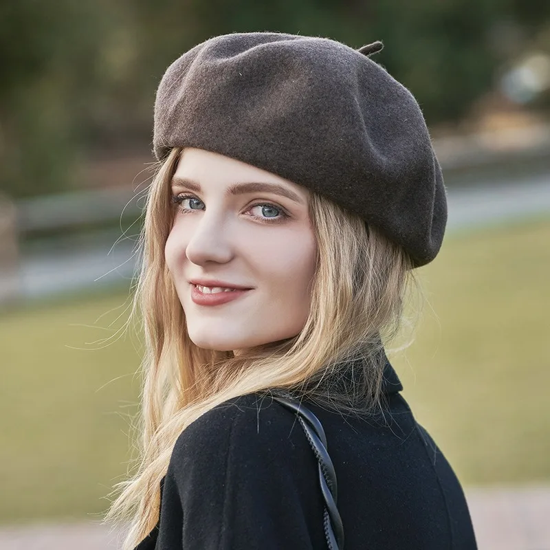 Winter Vintage Warm Wool Plain Beret for Women\'s Girls Artist Fashion Casual Solid Black Red Beanie Hat Caps Boinas Para Mujer