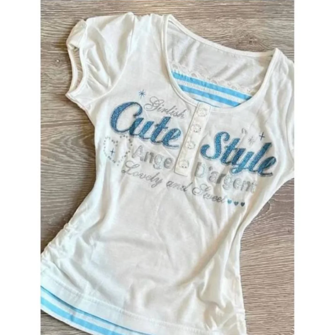 Y2k Sweet Girl Cute T-shirt Harajuku Alphabet Aesthetics Women's Short Sleeve Kpop Grunge T-shirt Women's Clothing