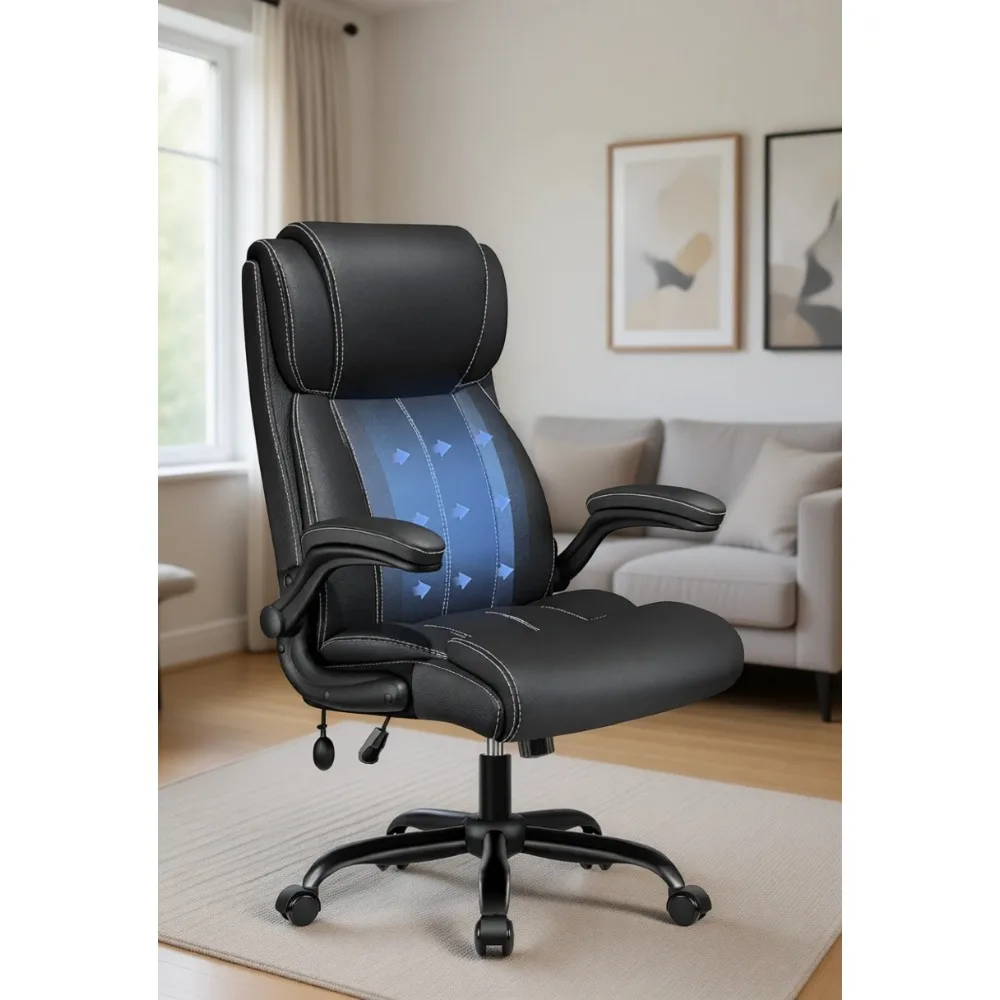 Ergonomic High Back Computer Chair: Adjustable Lumbar Support, Flip-Up Arms, 21