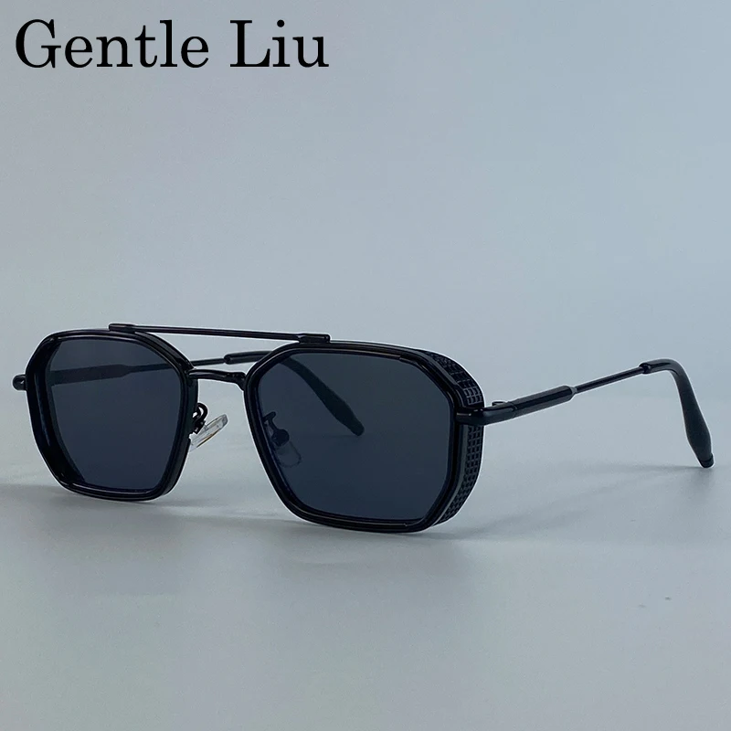 

Classic Steampunk Square Sunglasses Men 2025 Luxury Brand Vintage Polygon Double Beam Sun Glasses For Male Punk Eyewear Shades