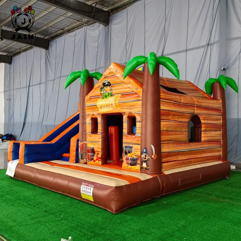 16FT Grote Opblaasbare Pirate Jungle Bounce House Met Slide & Blower Springkasteel Springkasteel Springhuis Voor Kinderen Buitenfeestverhuur