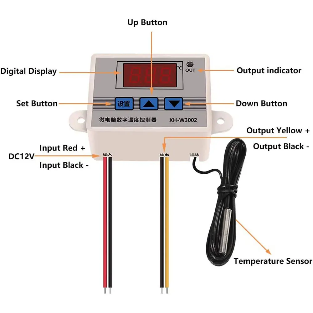 W3002 12V/24V/110V 220V LED Digital Temperature Controller Thermostat Thermoregulator Sensor Meter Fridge Water Heating Cooling