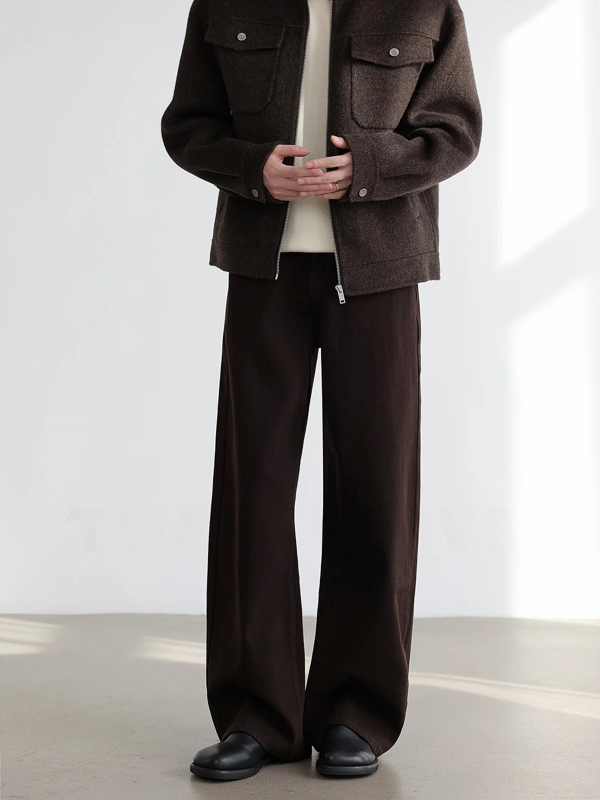 Men's Casual Loose Wide Leg Pants Draped Pure Color Long Trousers Comfortable All Season Cotton Stretch Denim mid Waist Butto...