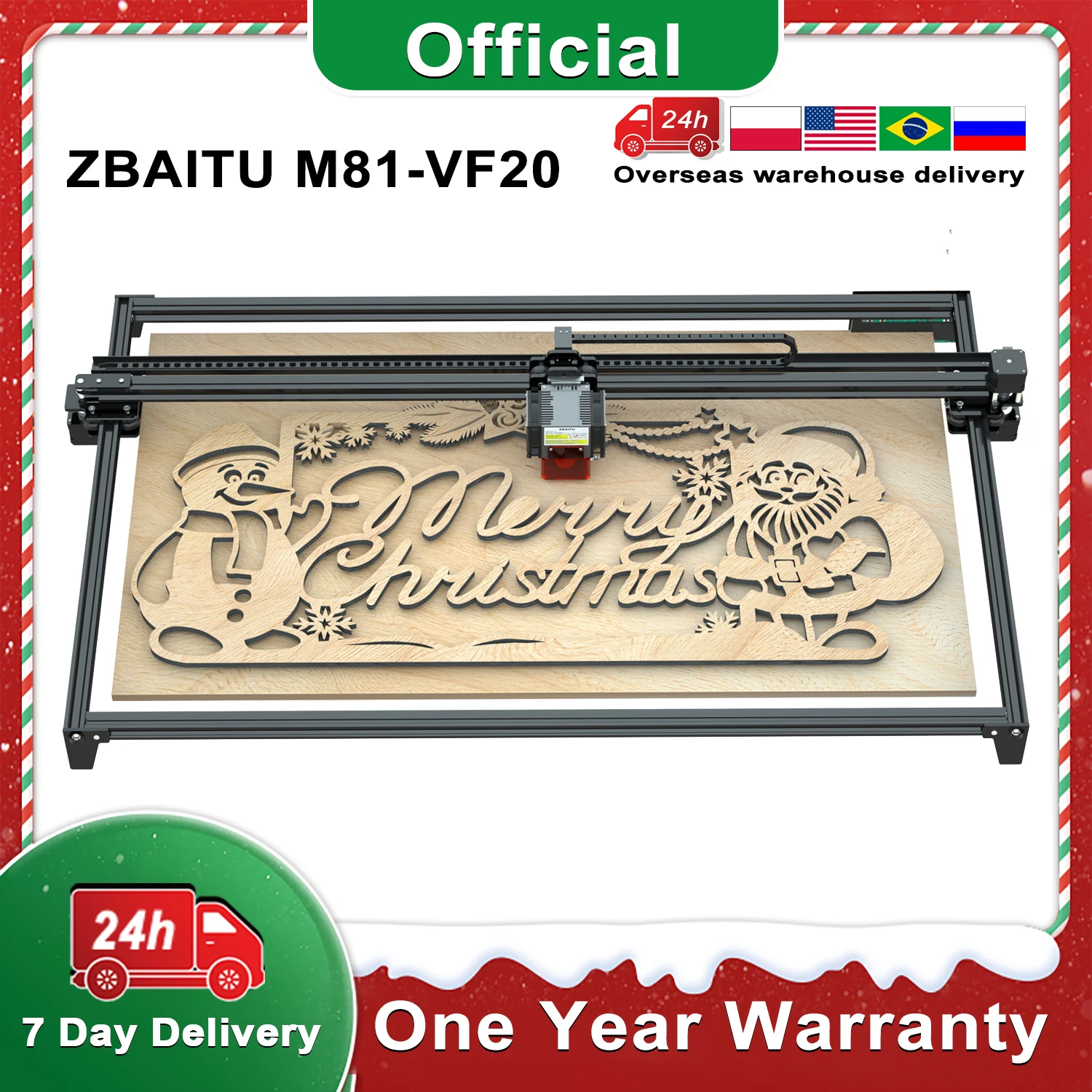 ZBAITU-máquina grabadora láser M81, cadena de arrastre, asistido por aire cabezal láser, potencia de 80W/130W, cortador de madera CNC, herramientas