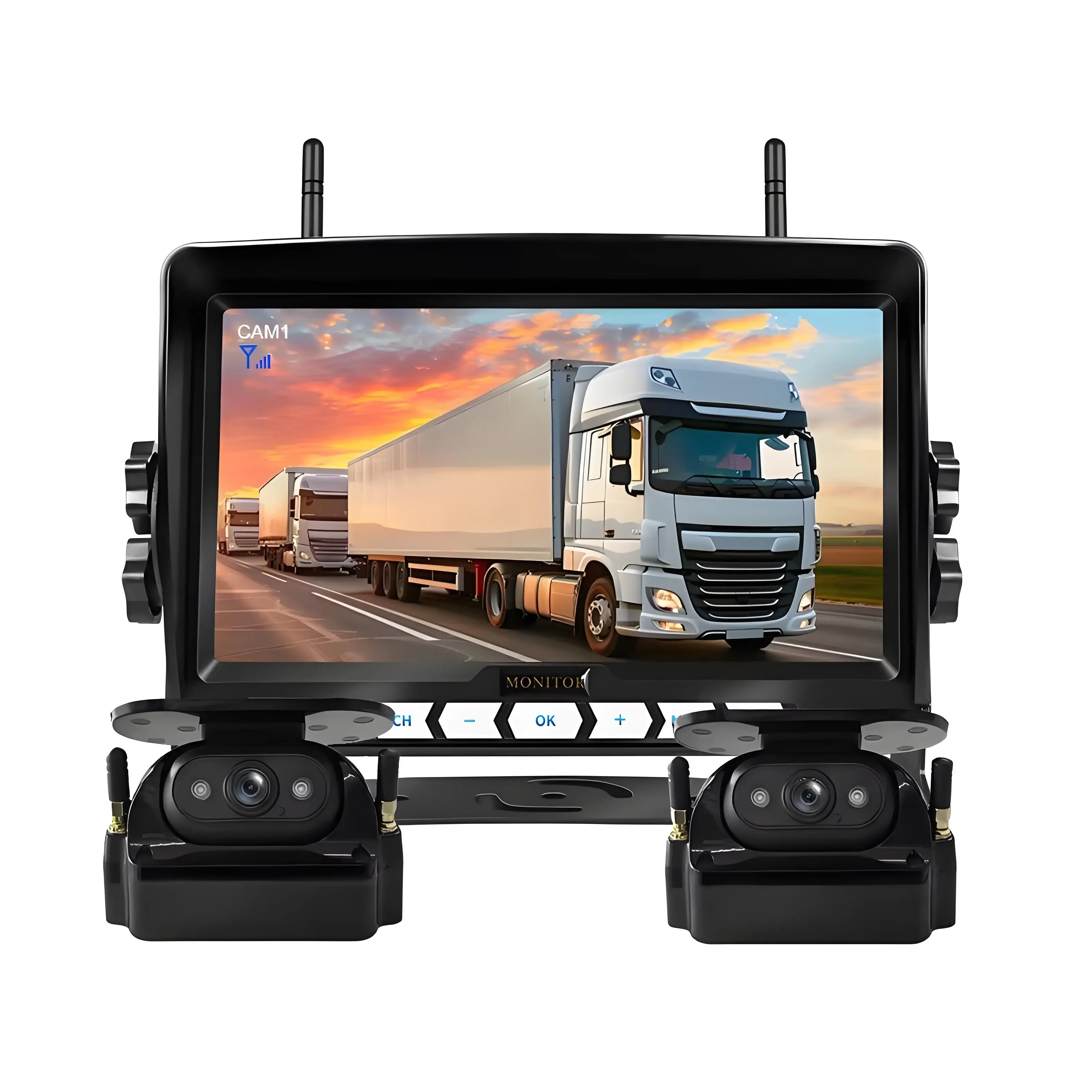 Wireless Solar Powered Backup Camera System 2CH 7 Inch Monitor Waterproof Rear View Cam Magnetic Night Vision for Truck RV Van