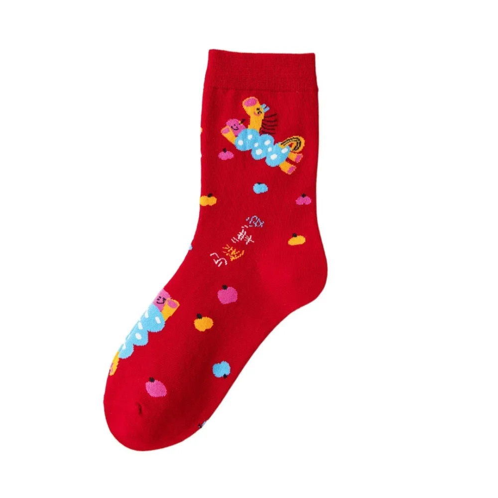 

Chinese Style Horse Red Socks Cotton Cartoon New Year Red Socks Mid-calf Autumn Winter 2026 Spring Festival Socks Streetwear