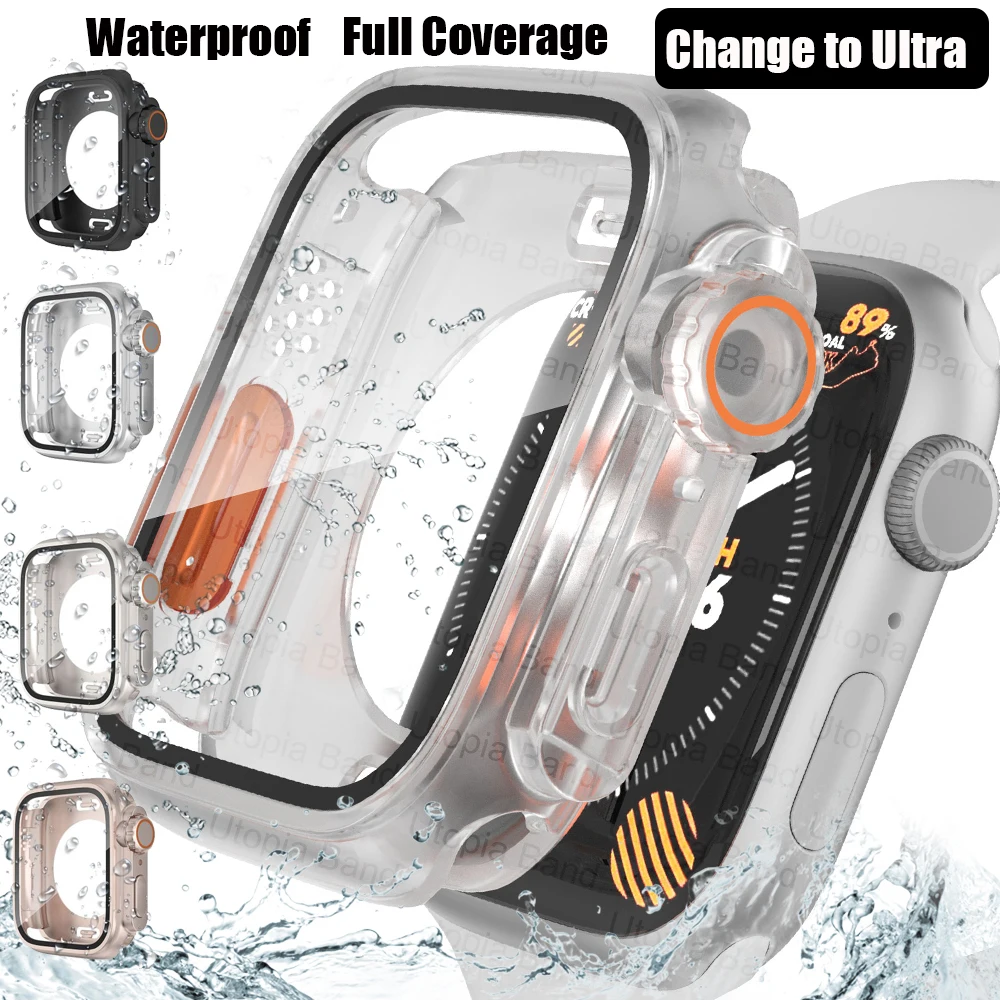 360 Full Waterproof Case for Apple Watch 45mm 41mm Protector Glass IWatch Series 8 7 4 5 6 Se 44mm 40mm Upgrade Change To Ultra