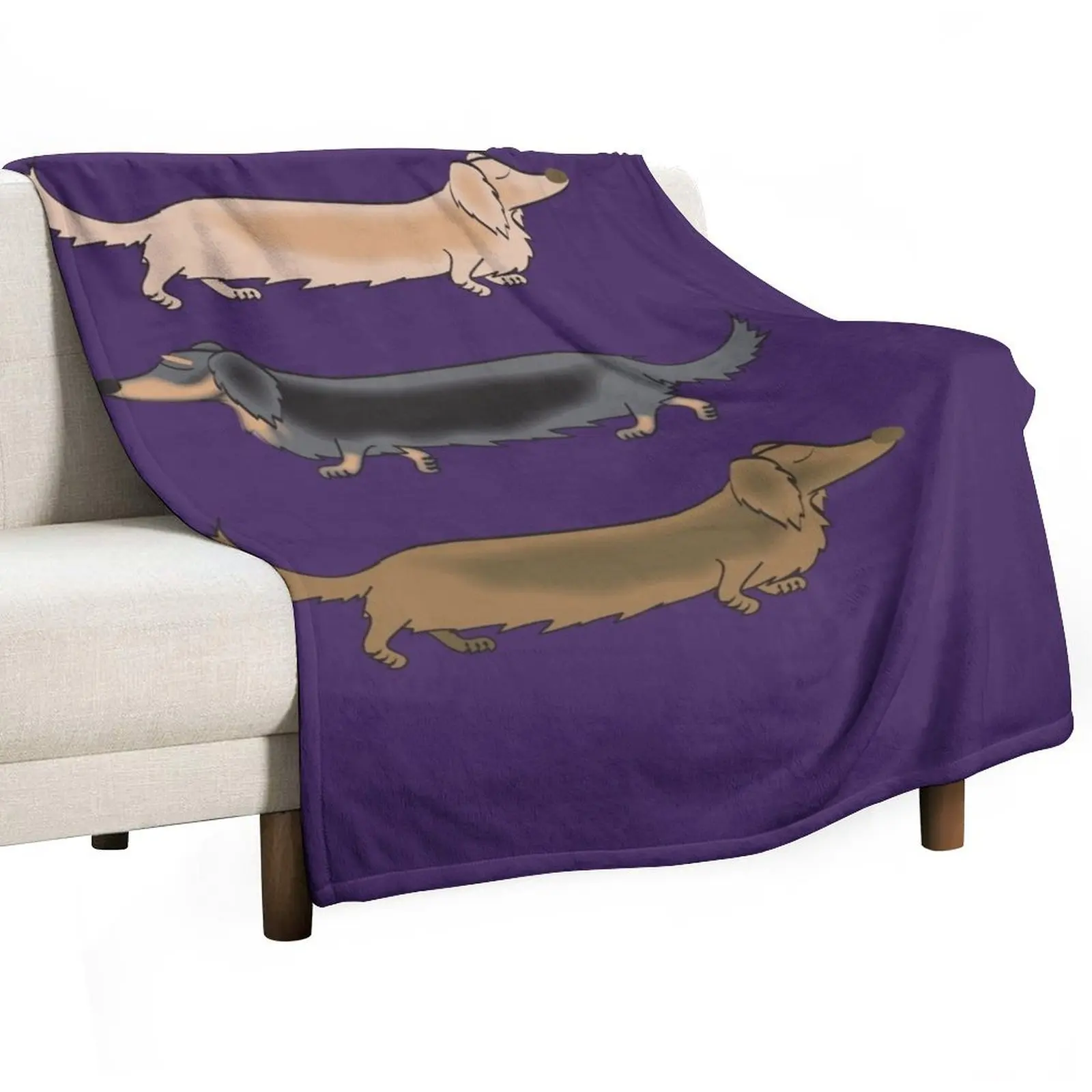 Long Haired Dachshunds off for a trot Throw Blanket Quilt Sofa Quilt Hairys Plaid on the sofa Blankets