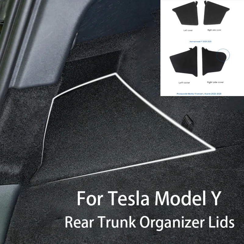 For Tesla Model Y Rear Trunk Organizer Lids Side Storage Box Lids Only Flocked Cover Plate Garbage Bins Car Interior Accessories