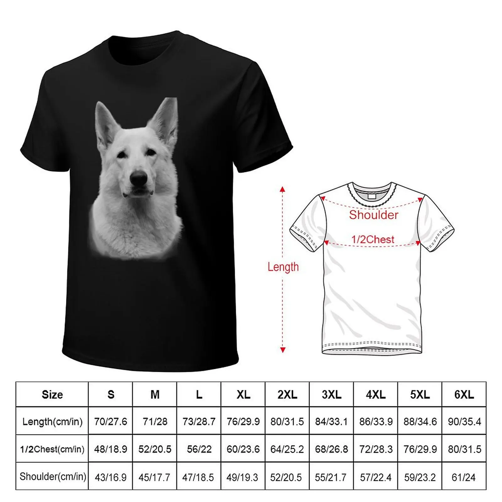 White German Shepherd T-Shirt Basic Plain Short Sleeve Crew Neck Tee