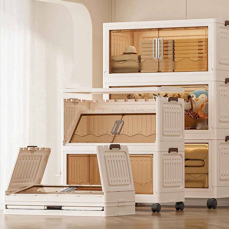Plastic Storage Bins Organizer 5 Tiers Stackable Folding Storage Cabinet Containers With Lids Or Bedroom Wardrobe Sorting Boxes