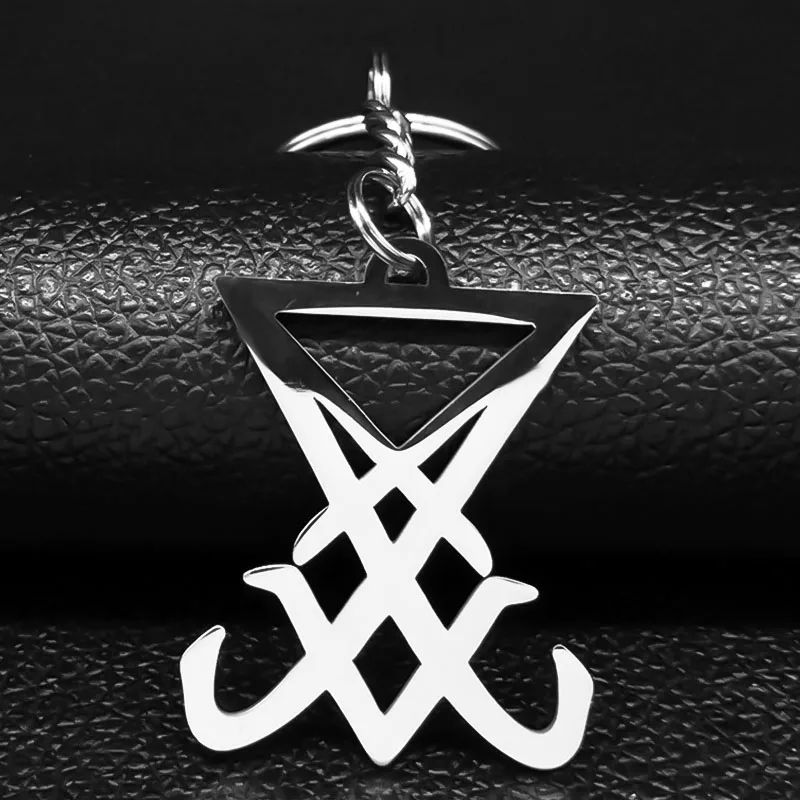 Sigil Church of Satan Stainless Steel Keychain Seal of Lucifer LaVey Hidden Devil Pendant Key Jewelry llaveros mujer K665S03