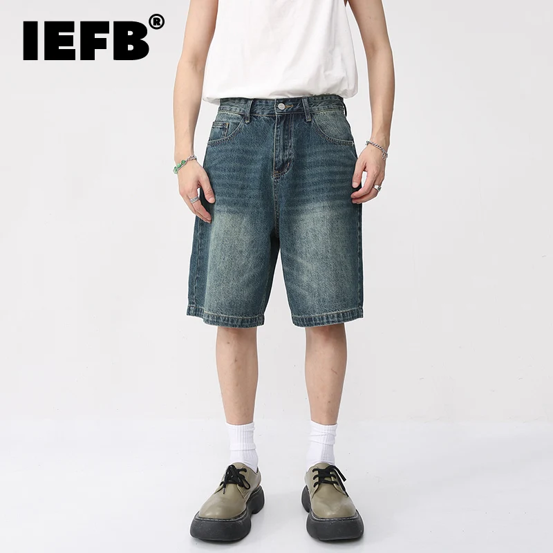 IEFB Summer Denim Shorts Men\'s Loose Korean Style Retro Short Jeans Fashion Washed Casual Knee Length Pant New Streetwear 9A8588