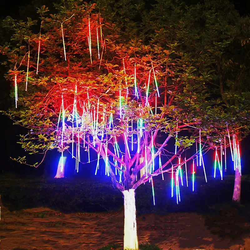 Chuva de meteoros ao ar livre led luzes da corda 30/50/80cm à prova dwaterproof água festa de natal árvore decoração do jardim luzes fadas