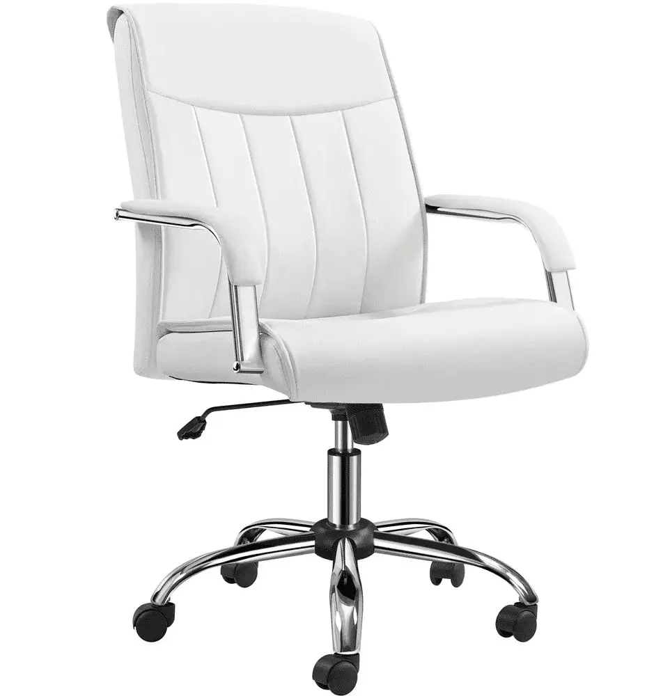 Executive Padded Mid-Back Home Office Desk Chair with Armrest, Adjustable Height Computer Chairs, 360-Degree Swivel, Leather