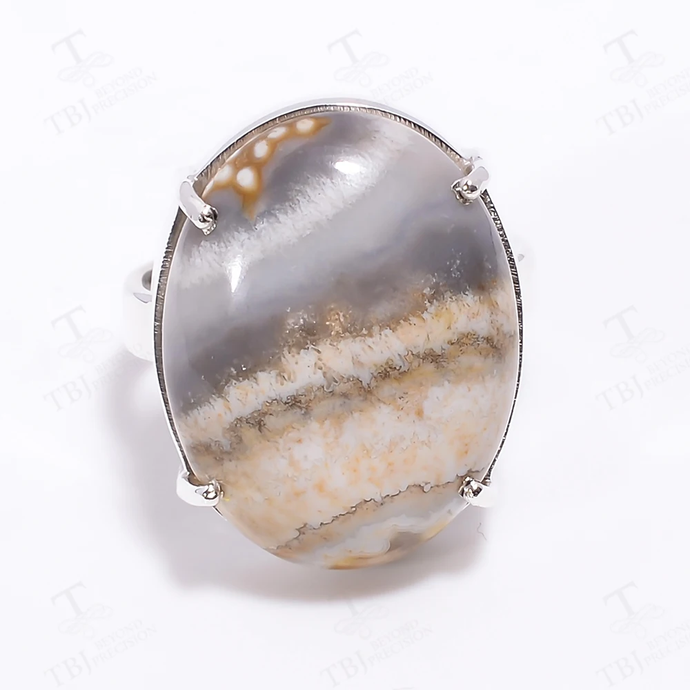 Unisex S925 Silver Handmade Ring with Natural Big Abemcrisorem Gemstone for Party Festival Gift - Amazing Lovely Handmade Jewelr