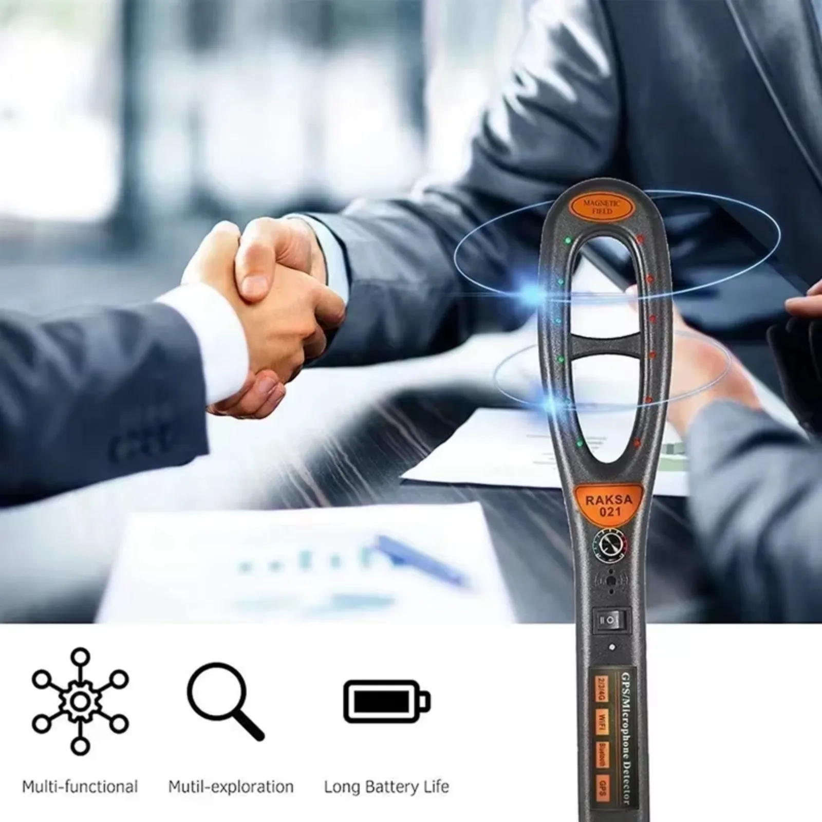 Raksa 021 Wireless Car GPS Detector with Dual RF/Magnetic Detection, 5m Range & 200mm Sensitivity for Vehicles