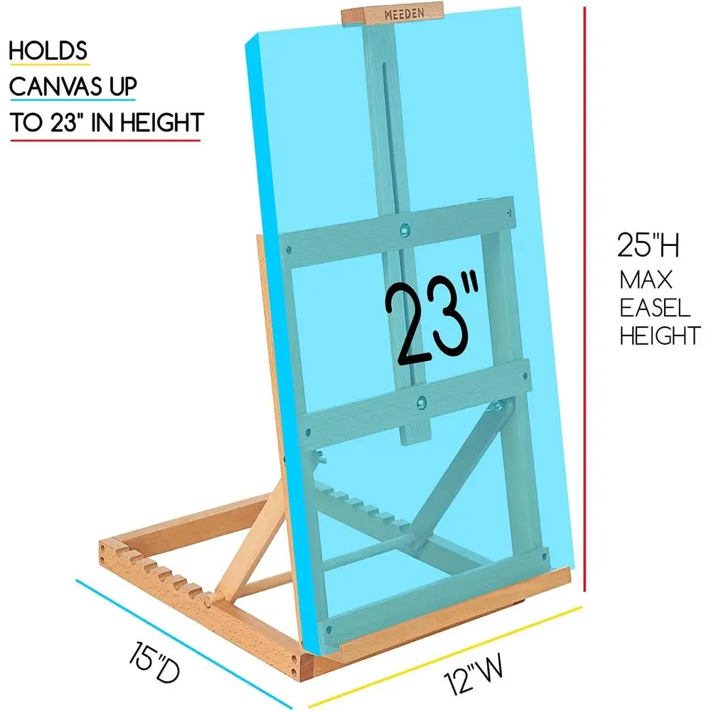 Heavy-Duty Tabletop Studio H Wooden Easel - Solid Wood Adjustable Artists Desktop Easel for Table or Artist, Beginners & Teens -