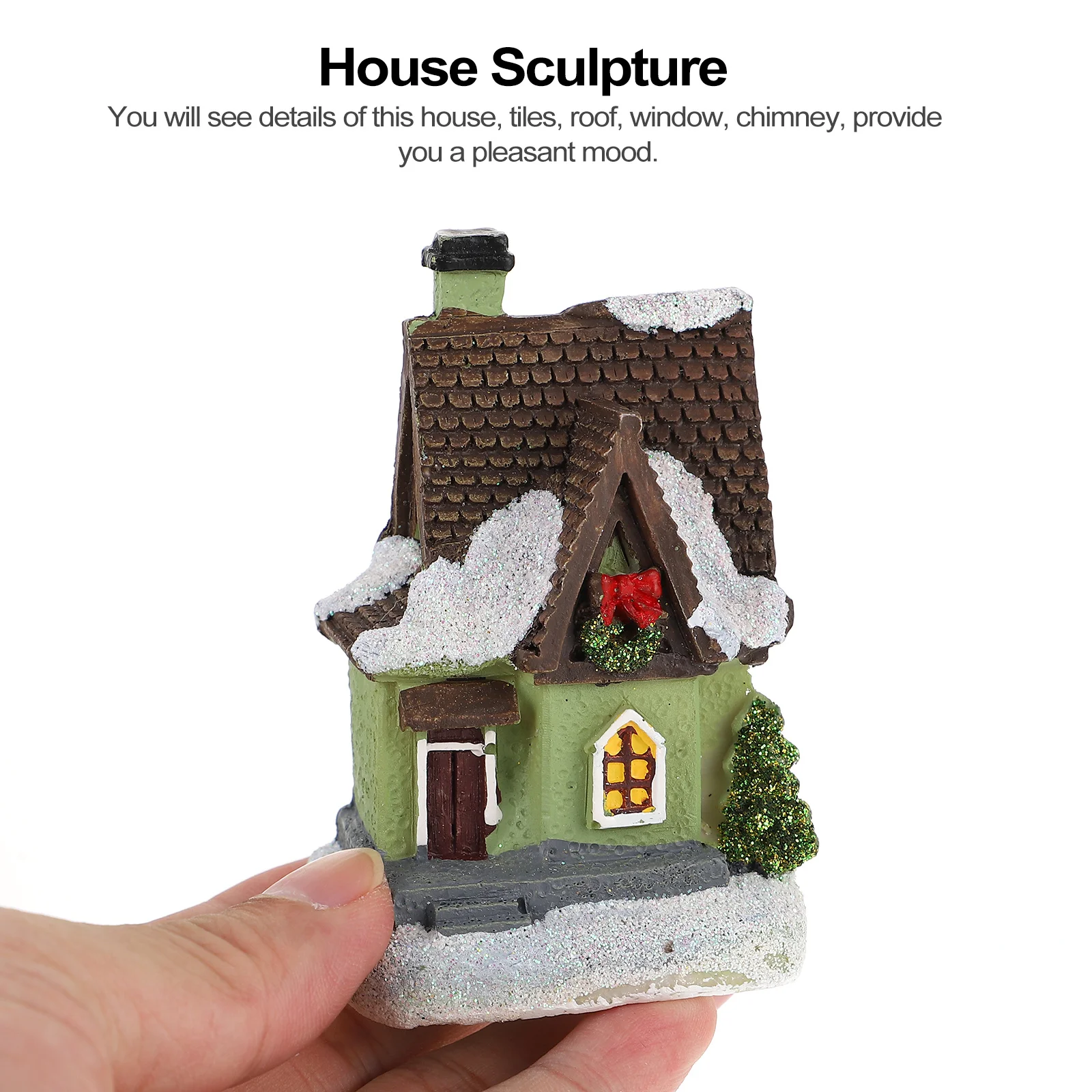 

Resin Christmas House Miniature Snow Village Light Up Dollhouse Decorate Under Tree Surprise for Children Educational Present