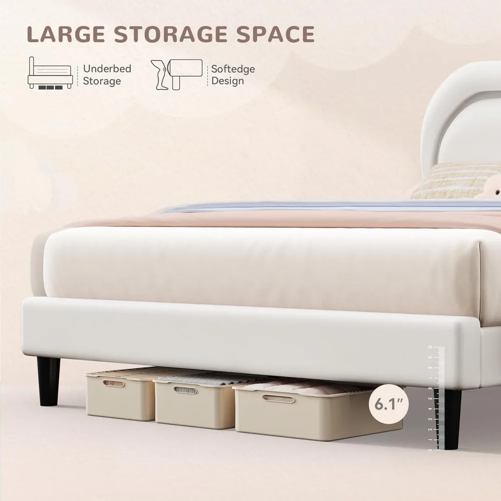 إطار سرير سحابي dwvo بحجم كوين، هيكل سرير منجد من جلد البولي يوريثان مع أضواء LED، سرير منصة مع لوح رأسي سحابي، بدون صندوق spr