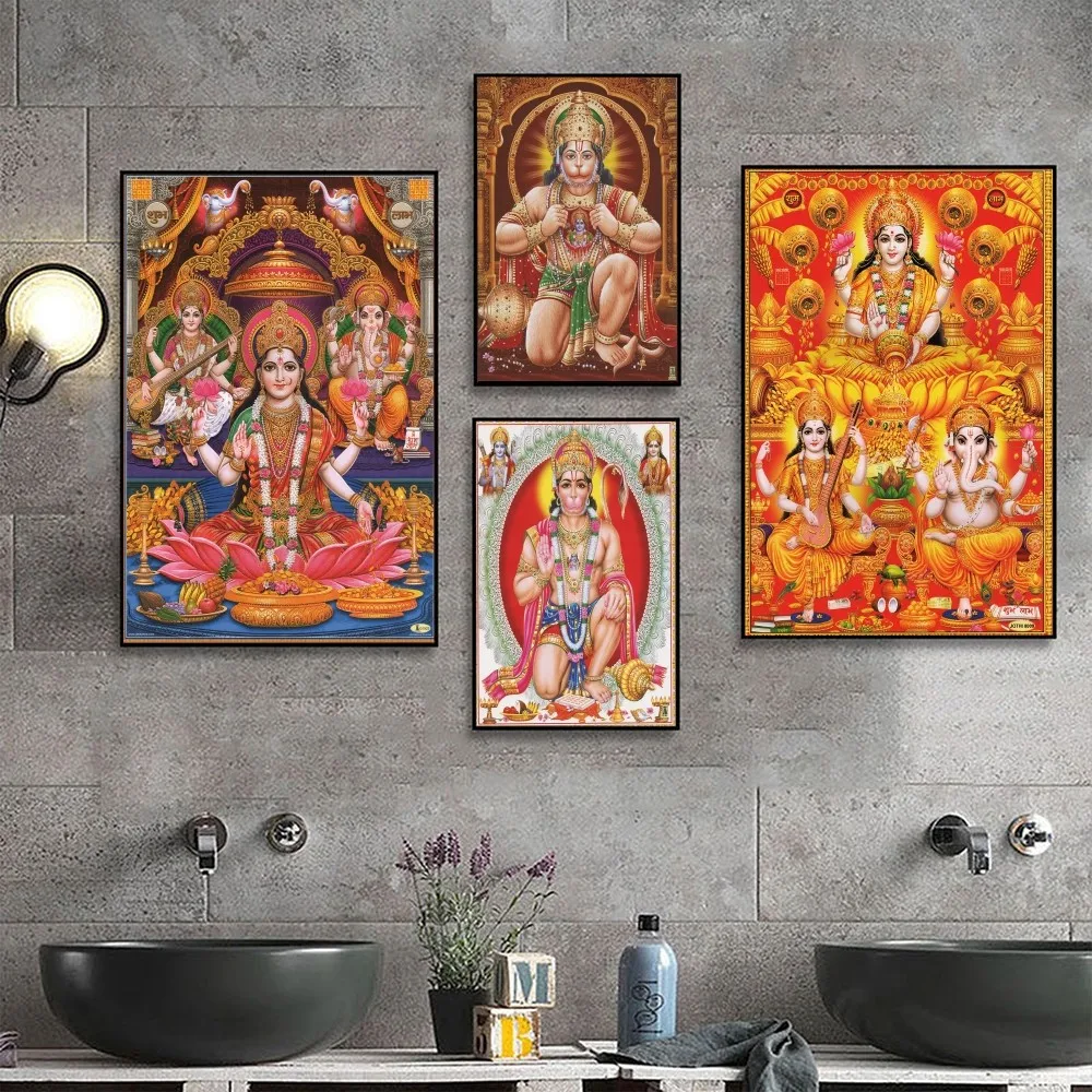 Indian Hindu Goddess Lord Hanuman Religious Poster Kraft Paper Poster Wall Art Painting Aesthetic Art Small Size Wall Stickers