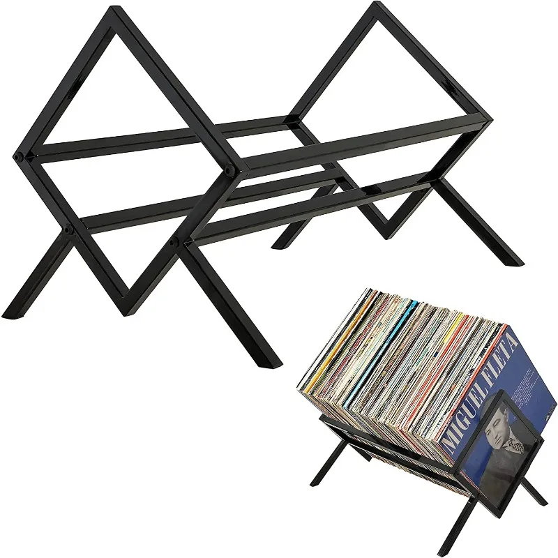 

Vinyl Record Storage - Matte Black Vinyl Holder 80-100 LP Capacity - Durable Metal Single Tier Holder for Albums