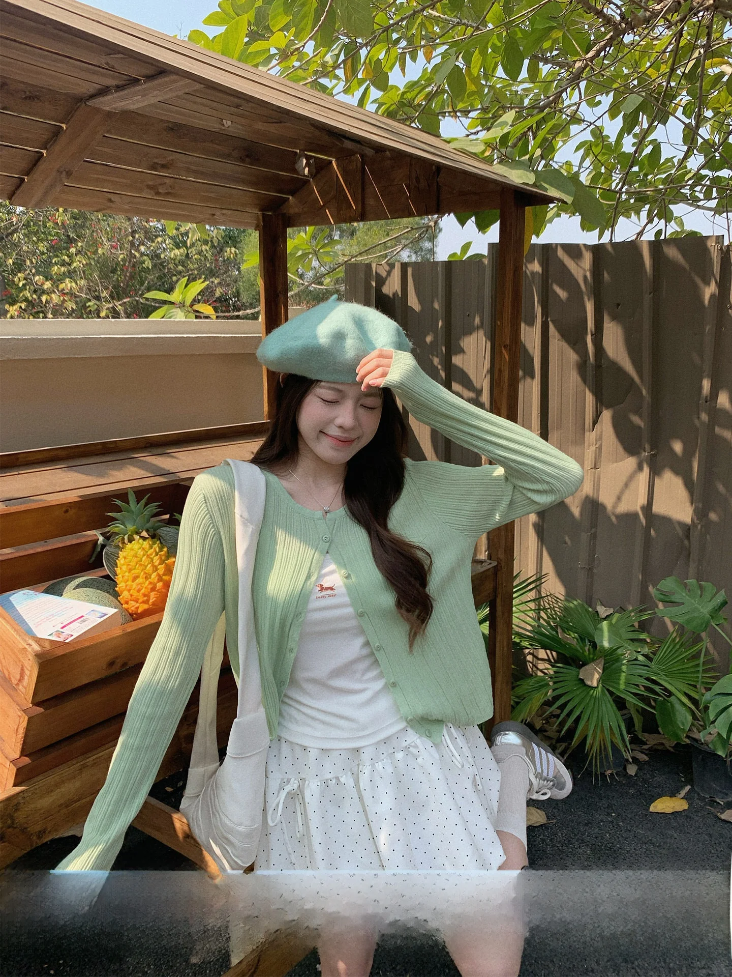 

Su San San Green Knitted Open Cardigan Women's Spring Fashion Thin Unique Beautiful Early Spring Top Korean Style Long Sleeve...