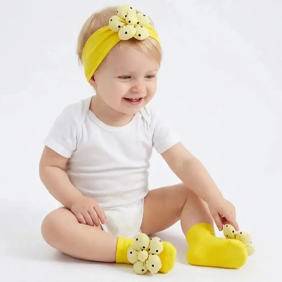 New Baby Elastic Headband and Socks Set, Protecting Fontanel