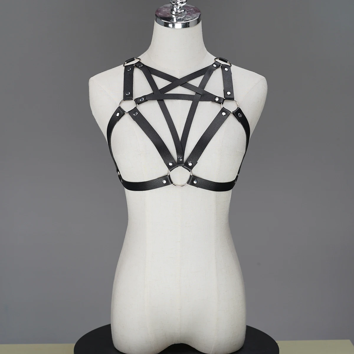 Female Fashion PU Leather Five-Pointed Star Sexy Sling Chest Body Sculpting Strap Harajuku Chest Strap Safety Belt Gothic Belt