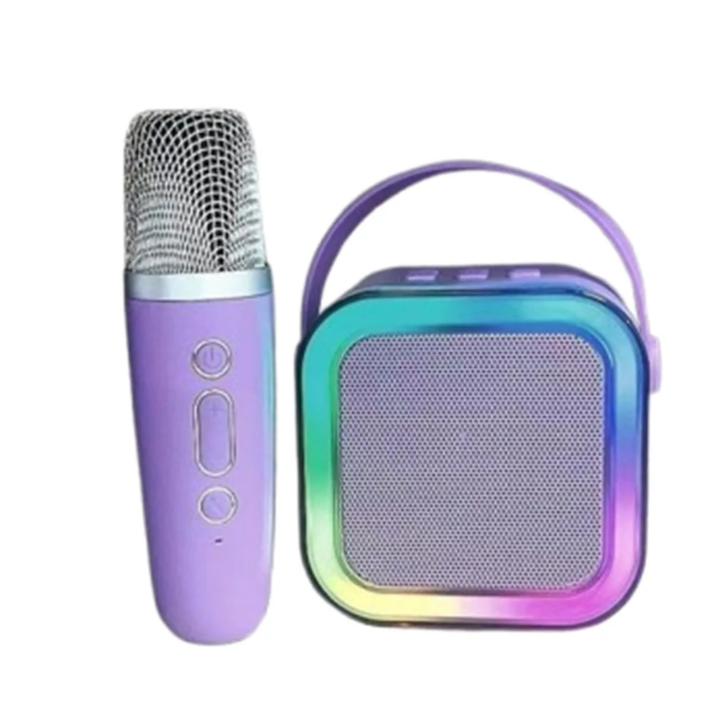 

Bluetooth Audio Mini Karaoke Machine with 1/2 Wireless Microphones USB Rechargable Portable Bluetooth Speaker RGB Light Fun Toys