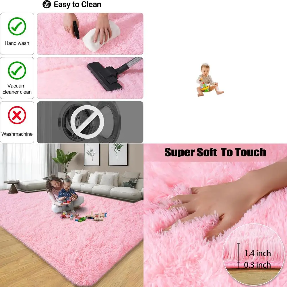 

8x10 Pink Fluffy Shag Rug for Living Room and Bedroom, Soft Fuzzy Carpet for Kids and Dorms, Modern Home Decor