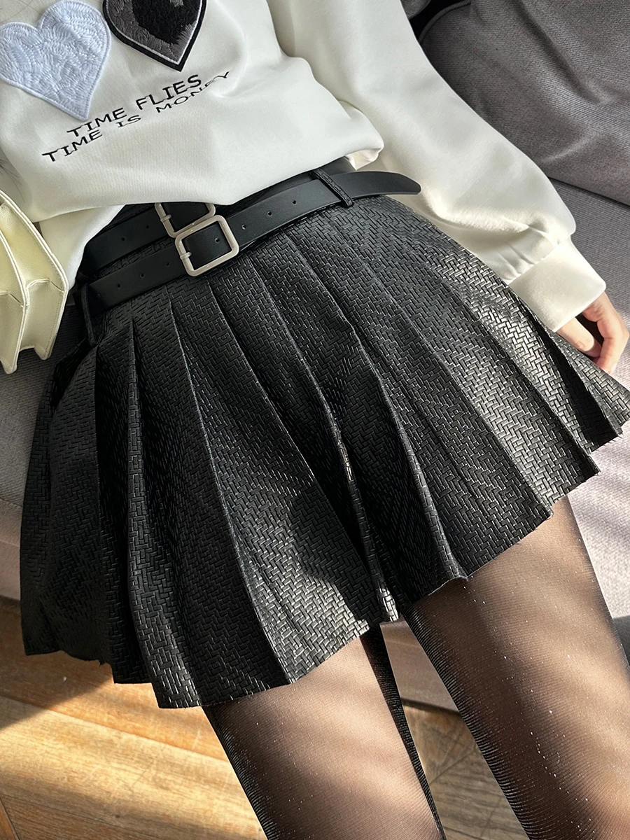 

Юбка-брюки из искусственной кожи с высокой талией, в клетку, А-силуэт, облегающая, для осени и зимы, для повседневной носки, однотонная