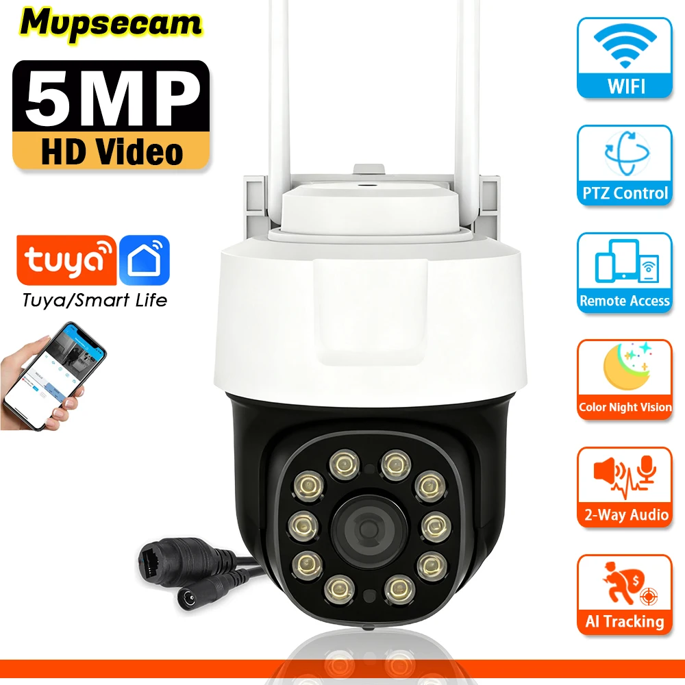 

Tuya Smart Life Wifi PTZ Camera Outdoor Home Security Video Surveillance 5MP Wireless CCTV IP Cameras Automatic Human Tracking