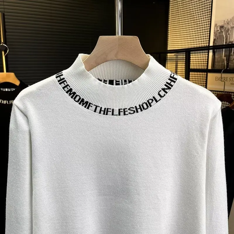 

Мужской вязаный свитер с высоким воротником и вышитыми буквами, повседневная внутренняя одежда, легкий осенне-зимний модный тренд