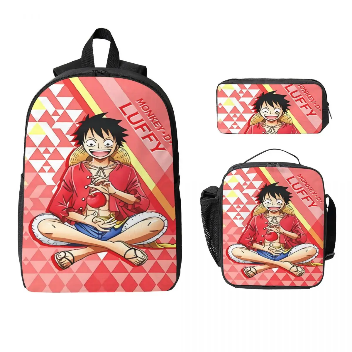 

3Pcs Luffys O-one-pieces Backpack Set for Children Pencil Boxes Bookbag Sets with Lunch Box For School Students Daypack