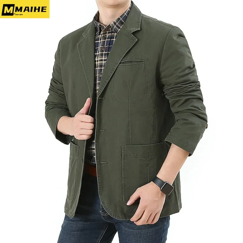 2023 Spring Autumn men\'s suit jacket Harajuku vintage cotton denim jacket brand fashion clothing V-neck slim men\'s unload coat