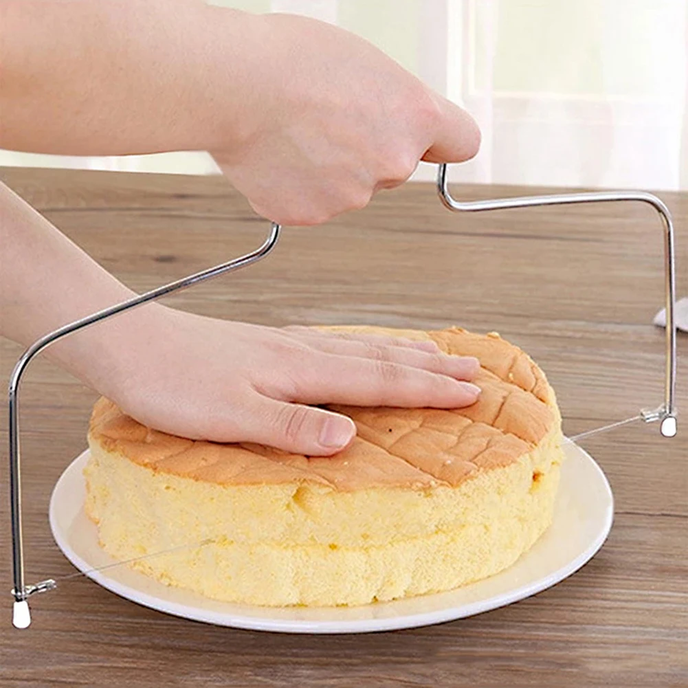 Double Line Bread Divider Adjustable Stainless Steel Wire Cake Cut Device Washable Cake Cutter Leveler Safe for Kitchen Gadgets